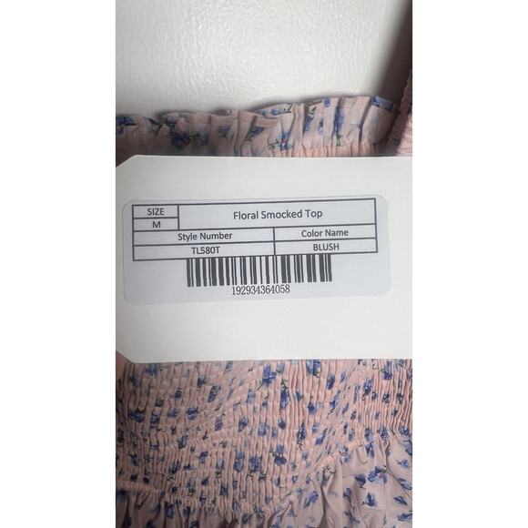 English Factory X Anthropologie Medium Pink Floral Square Neck Smocked Crop Top - Picture 9 of 11